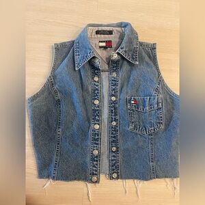 Denim Sleeveless Vest with Button Front